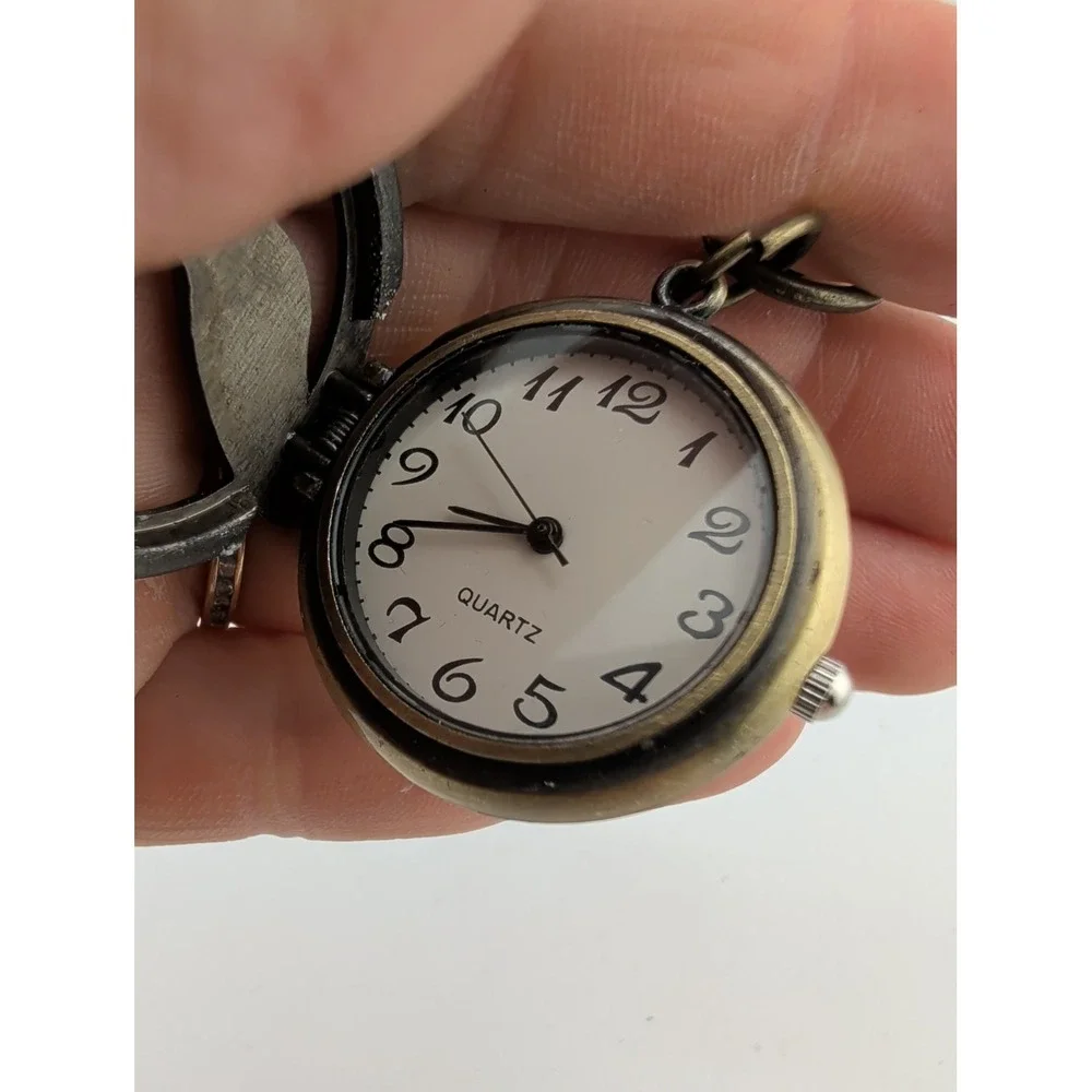 Mustache Clip Key Ring Watch Bronze Tone w/ Gift Box- New Battery